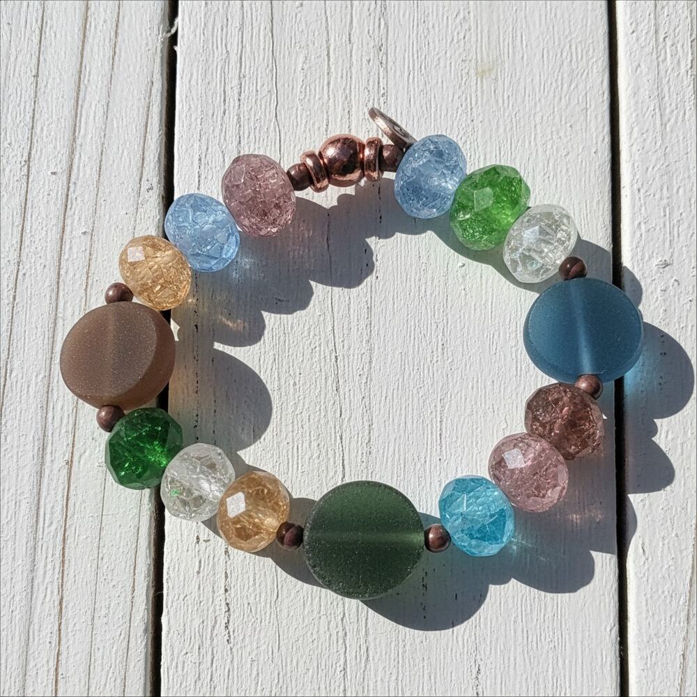 Eclectic Earth-Tone Crystal Bead Bracelet Handmade Crackled Eclectic Design